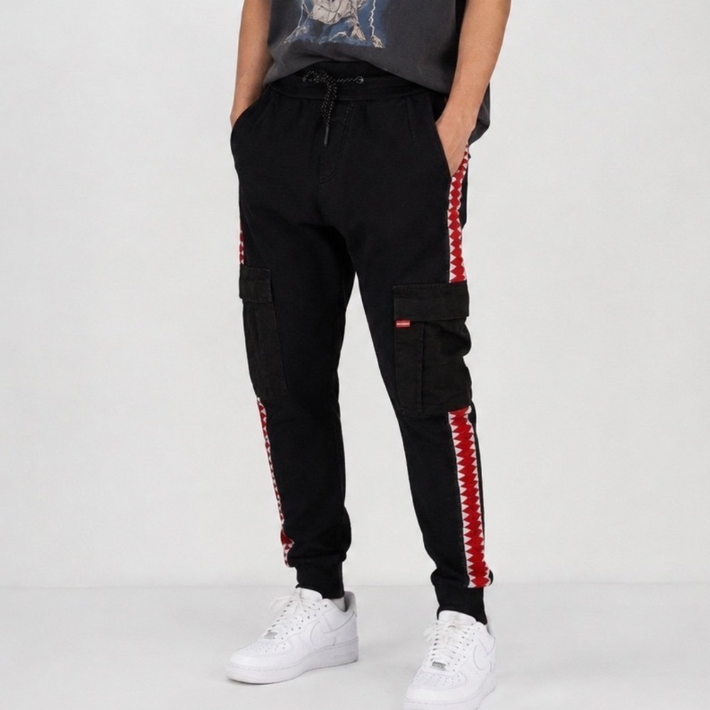Sprayground Journey Begins Sharkbite Cargo Jogger Pants Mens M Black 100% Cotton